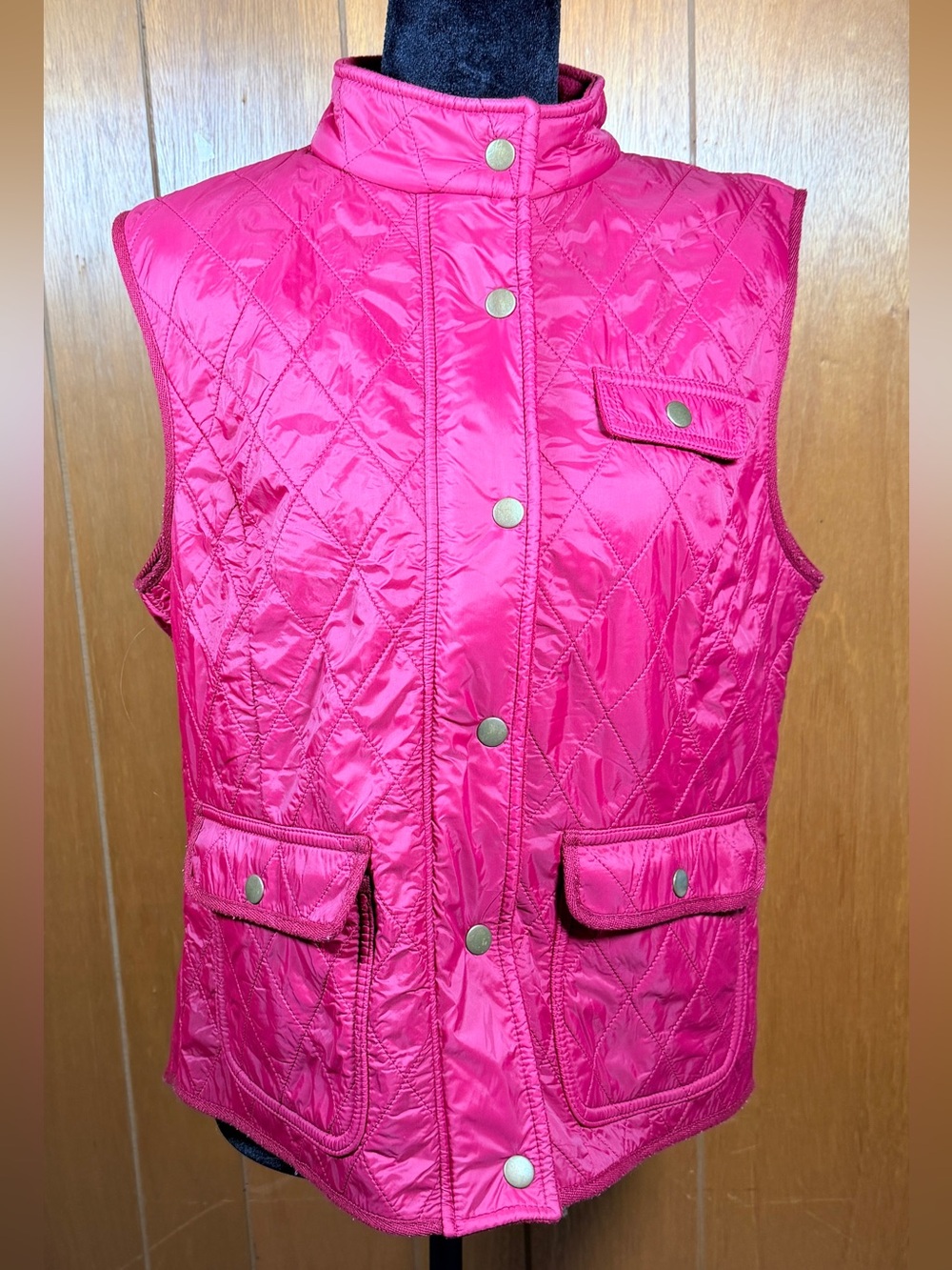 Talbots Red Quilted Snap-Front Vest with Fleece Lining - Women's Size L